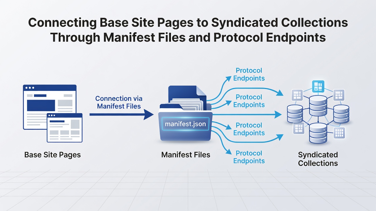 Diagram dat de stroom van manifestbestanden naar protocol endpoints en gesyndiceerde verzamelingen weergeeft