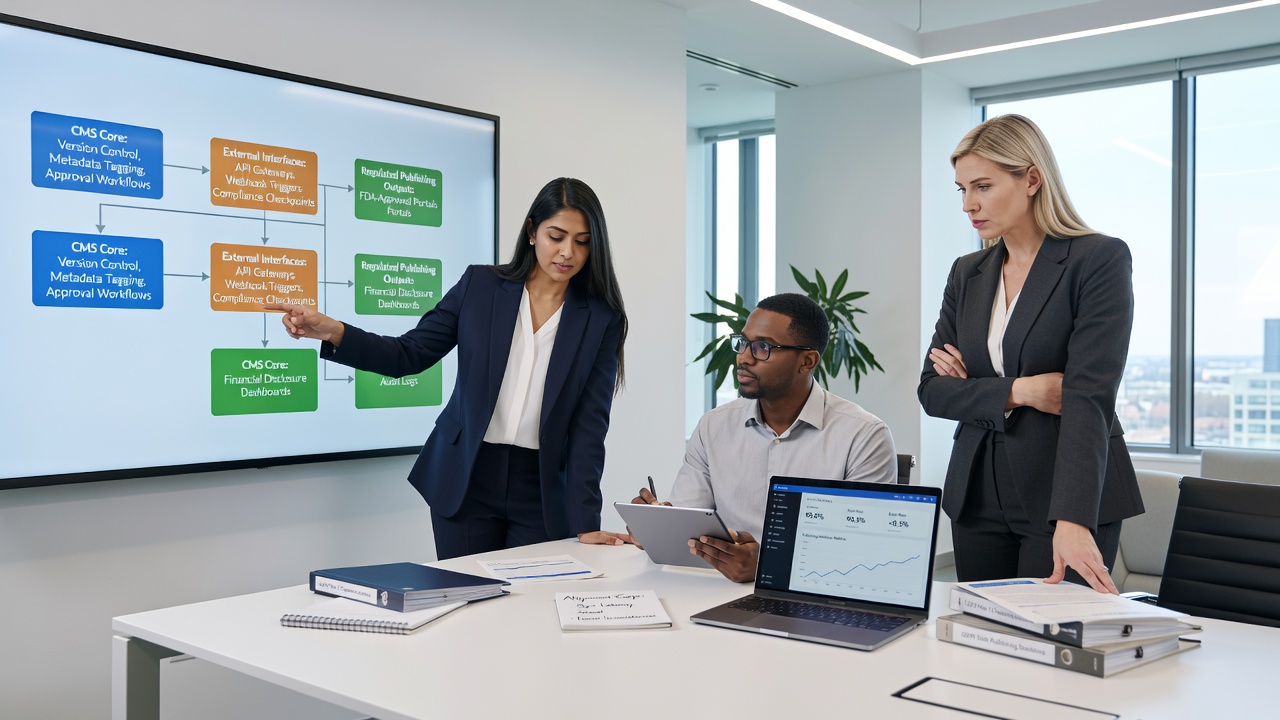 Voorbeeld van een CMS-dashboard met gesynchroniseerde externe publicatie-instellingen voor branche-updates
